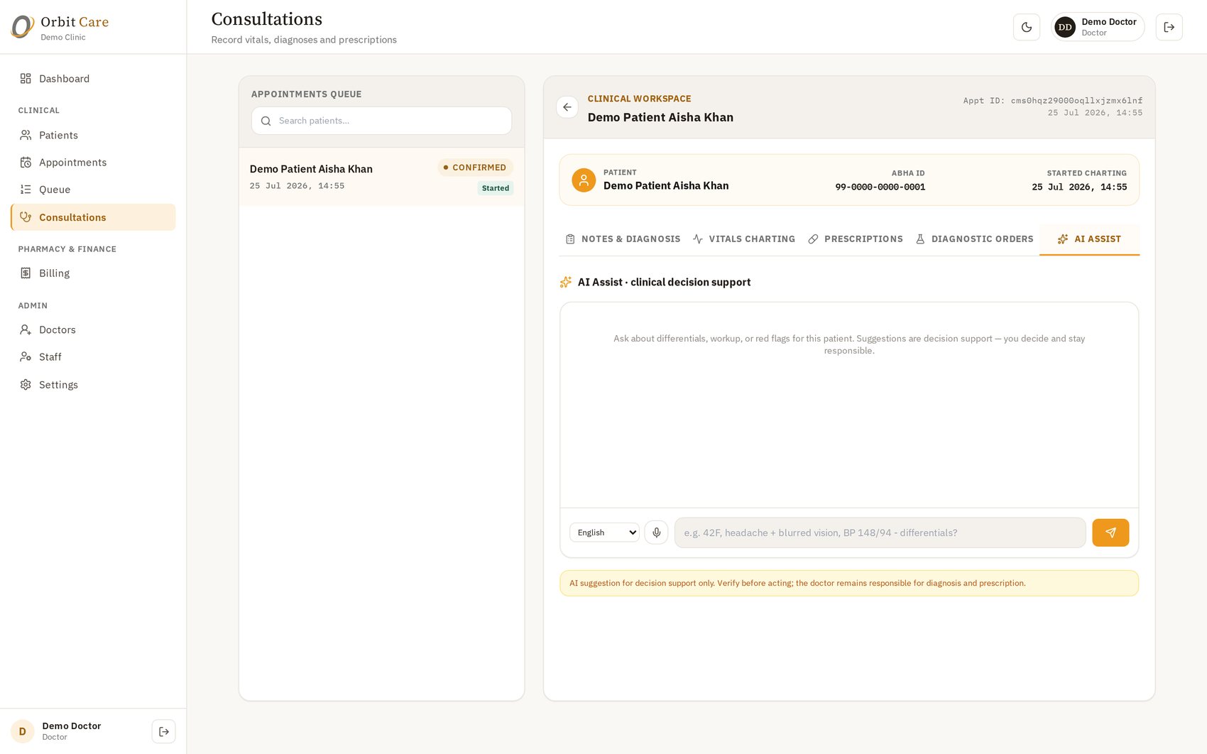 Orbit Care AI Assist inside a consultation