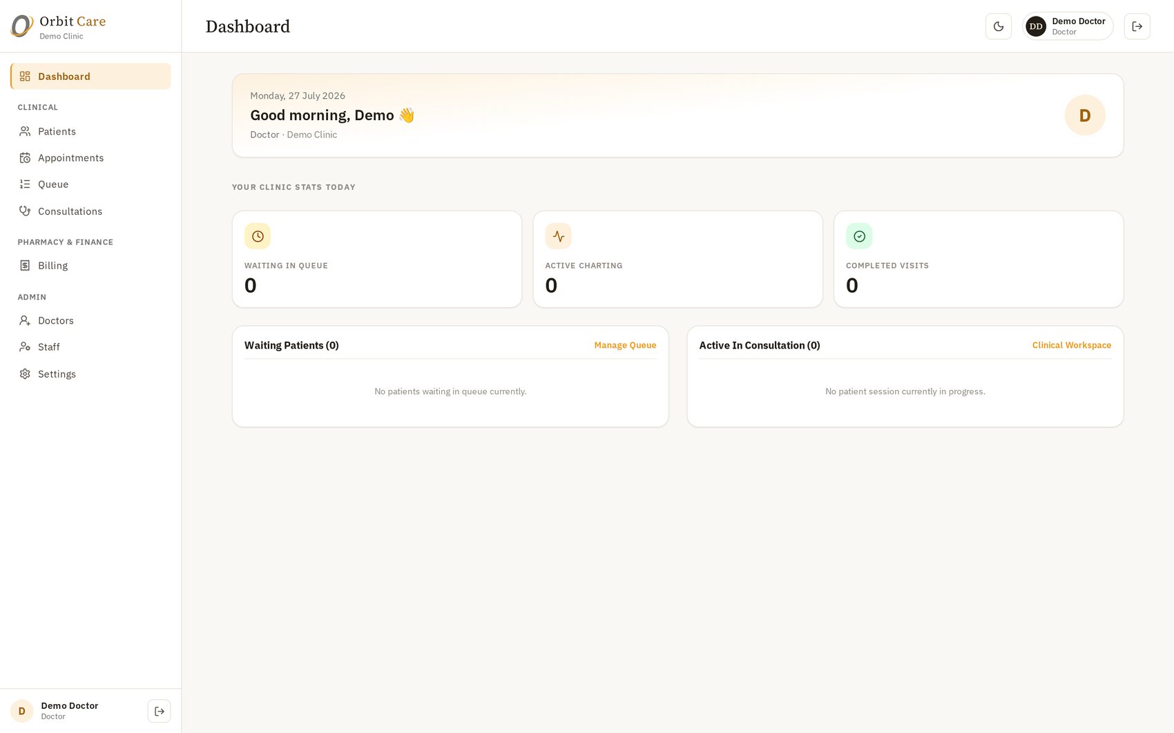 Orbit Care hospital dashboard
